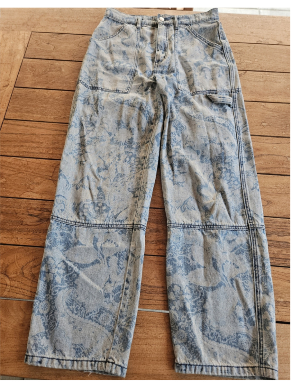 BDG Urban Outfitters Lacy High-Waisted Baggy Jeans Paisley Floral Print Size 28